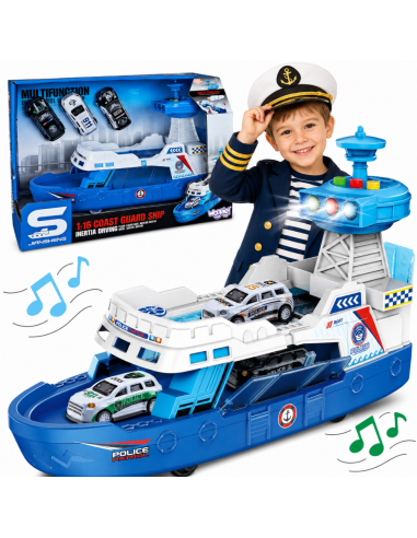 WOOPIE Police Patrol Boat 1:16 + 3 Cars - Interactive Toy