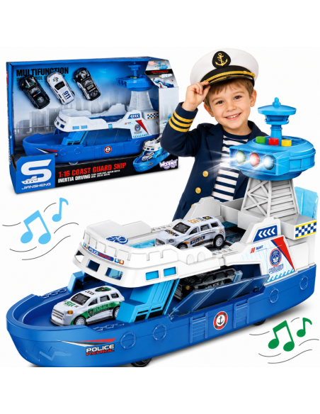 WOOPIE Police Patrol Boat 1:16 + 3 Cars - Interactive Toy