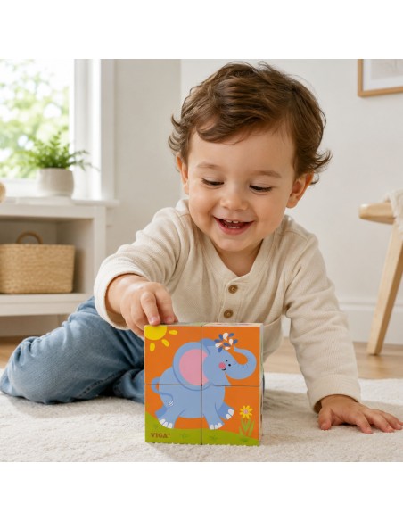 Viga Holzpuzzle Zoo – 4 Bausteine für Kinder