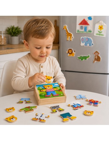 Viga Holz-Puzzle „Zieh den Bären an – Junge“ 18-tlg. – Lernspielzeug