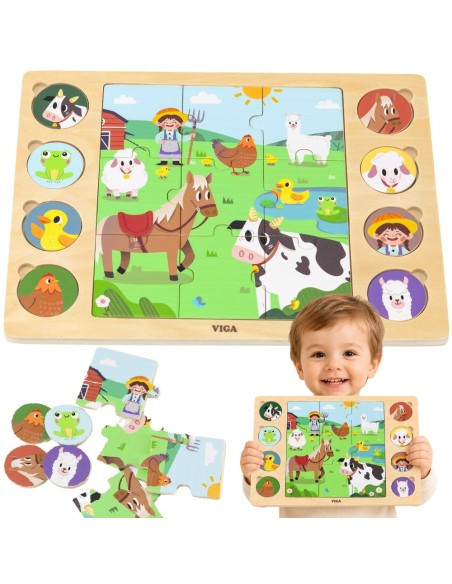 VIGA Wooden Puzzle Farm Guess the Shadow - 17 pcs.