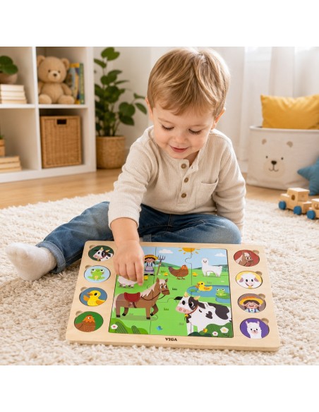 VIGA Wooden Puzzle Farm Guess the Shadow - 17 pcs.