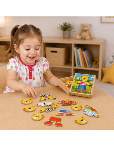 Viga Holz-Puzzle „Zieh den Bären an – Junge“ 18-tlg. – Lernspielzeug