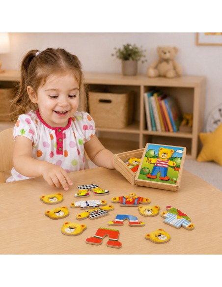 Wooden Puzzle Dress Up the Teddy Bear Boy VIGA - Educational Fun