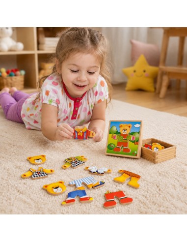 Viga Holz-Puzzle „Zieh den Bären an – Junge“ 18-tlg. – Lernspielzeug