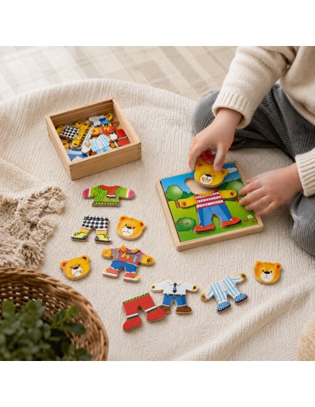 Viga Holz-Puzzle „Zieh den Bären an – Junge“ 18-tlg. – Lernspielzeug