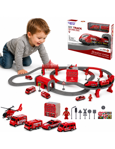WOOPIE 92-piece Electric Train - Car Track with Helicopter