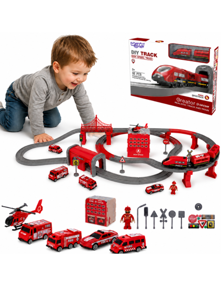 WOOPIE 92-piece Electric Train - Car Track with Helicopter