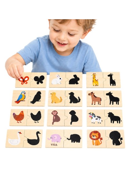 VIGA Holz-Puzzles Tierchen – Legespiel Schatten anpassen