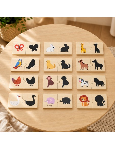 VIGA Holz-Puzzles Tierchen – Legespiel Schatten anpassen