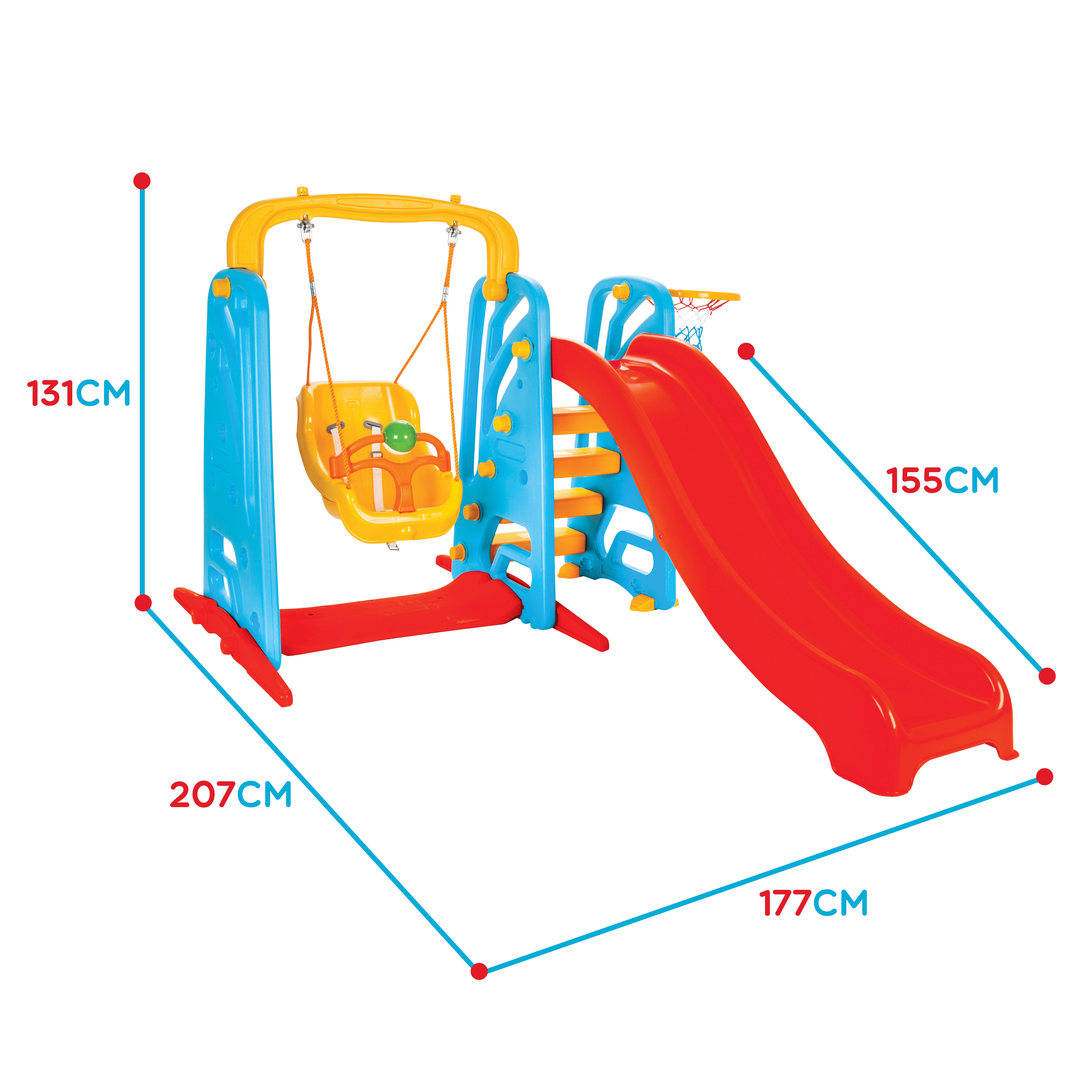 Plac zabaw 3w1 zjeżdżalnia 155 cm huśtawka koszykówka
