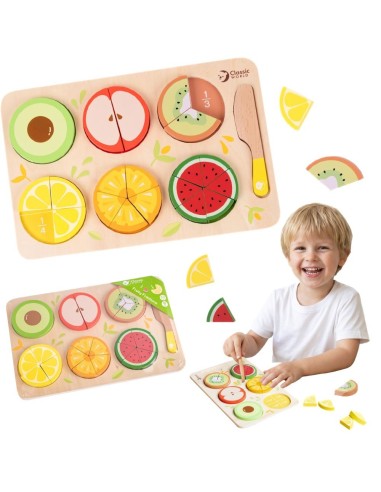 Wooden Fruits for Cutting Montessori 23 Pieces - Learning Fractions