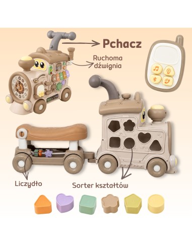 WOOPIE Interaktywny Pociąg 3w1 Jeździk Pchacz Edukacyjny dla Dzieci