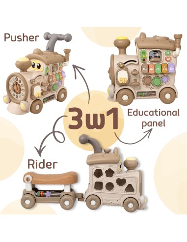 WOOPIE Interactive 3-in-1 Train Ride-on Educational Pusher for Children