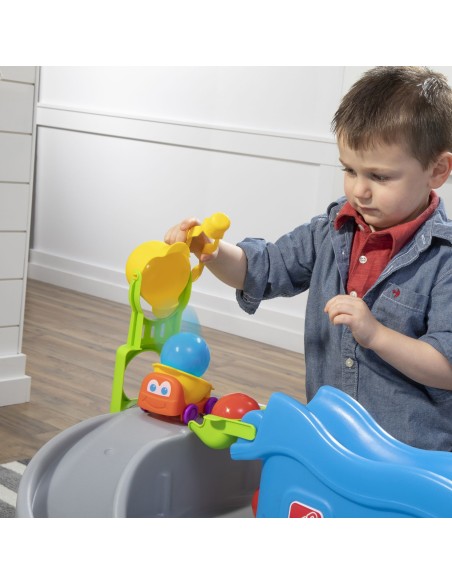 Aktivitätstisch Bahn mit Kugeln und Umkipp-Fahrzeugen für Kinder
