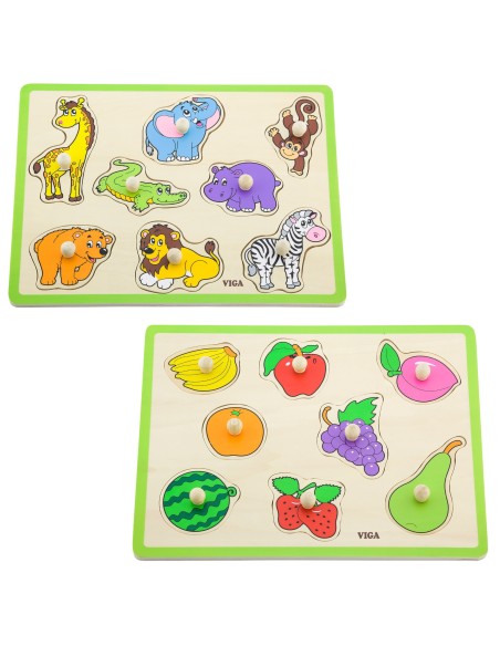 VIGA wooden puzzle with handles - set with shelf 18m+