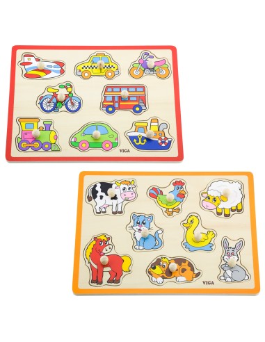 VIGA wooden puzzle with handles - set with shelf 18m+