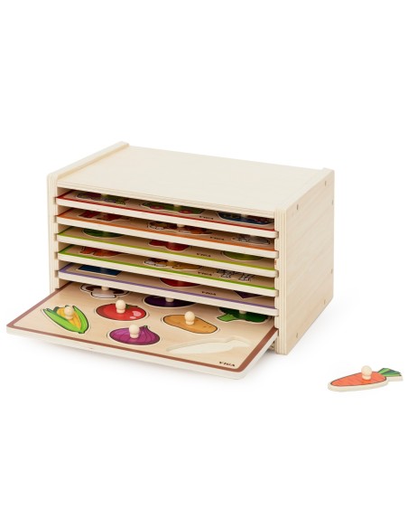 VIGA wooden puzzle with handles - set with shelf 18m+