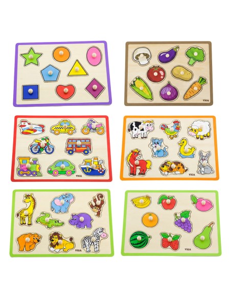 VIGA wooden puzzle with handles - set with shelf 18m+
