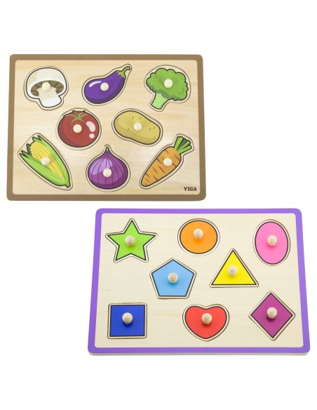 VIGA wooden puzzle with handles - set with shelf 18m+