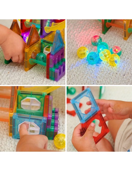 WOOPIE Magnetische 3D-Steine – Lernset Kugelbahn 105-tlg.