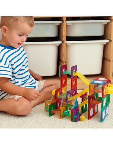 WOOPIE Magnetische 3D-Steine – Lernset Kugelbahn 105-tlg.