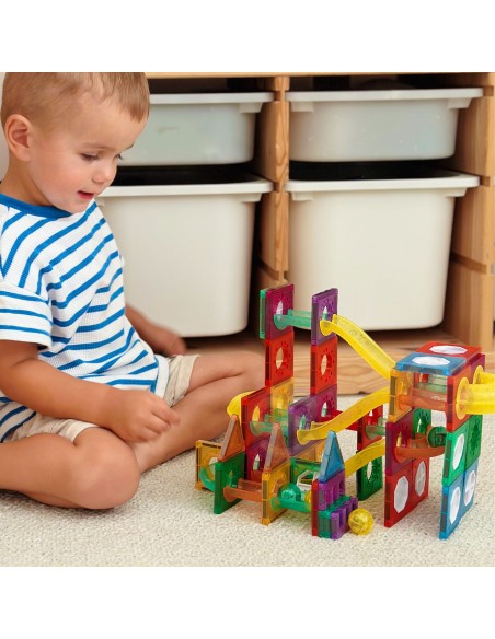 WOOPIE Magnetische 3D-Steine – Lernset Kugelbahn 105-tlg.