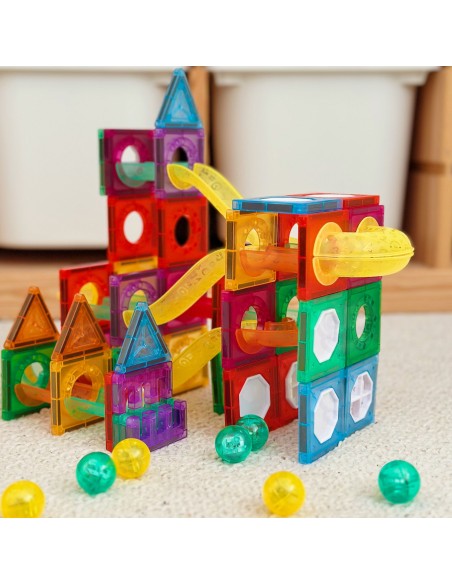 WOOPIE Klocki Magnetyczne 3D - Zestaw Edukacyjny Tor Kulkowy 105el.