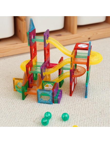 WOOPIE Klocki Magnetyczne 3D - Zestaw Edukacyjny Tor Kulkowy 105el.