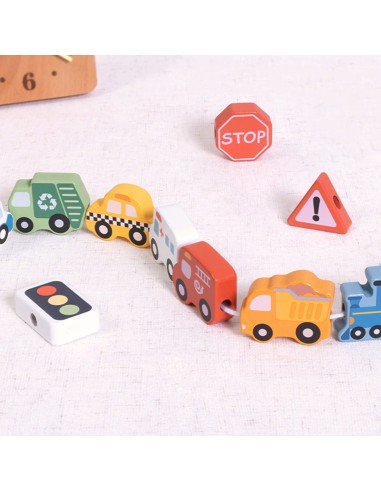 Wooden threading toy Transport Woopie Green - 13 pcs.
