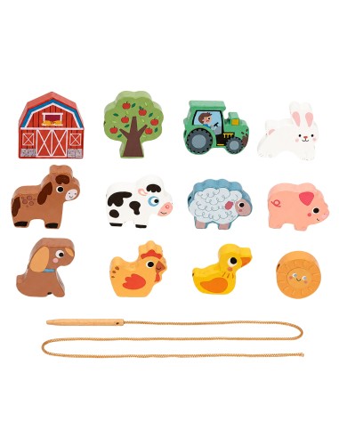 Woopie Green Farm Wooden Threader - 13 pieces