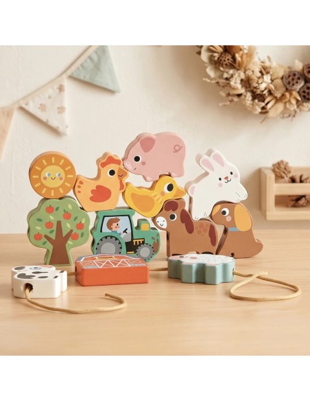 Holz-Nadelspiel Bauernhof Woopie Green – 13 Elemente