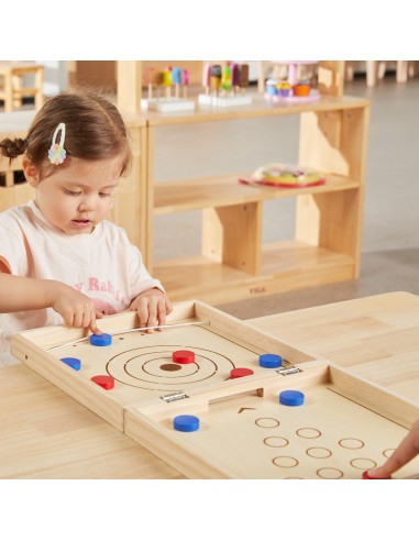 VIGA Holz-Geschicklichkeitsspiel 4-in-1 Tischhockey Curling Bowling Ludo