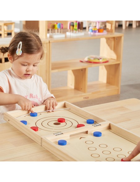 VIGA Holz-Geschicklichkeitsspiel 4-in-1 Tischhockey Curling Bowling Ludo