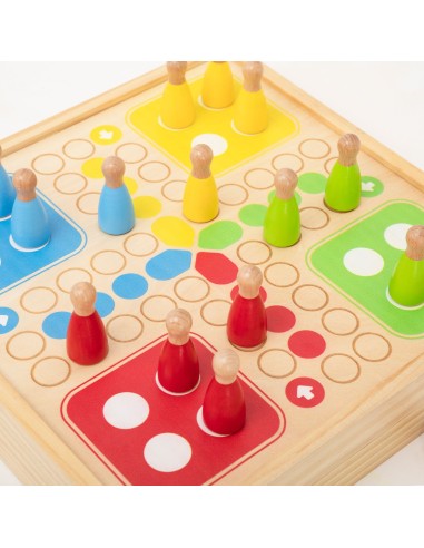 VIGA Holz-Geschicklichkeitsspiel 4-in-1 Tischhockey Curling Bowling Ludo