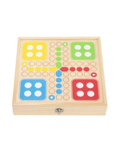 VIGA Holz-Geschicklichkeitsspiel 4-in-1 Tischhockey Curling Bowling Ludo