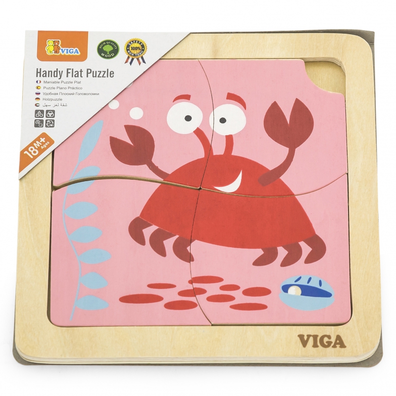 VIGA Poręczne Drewniane Puzzle Krab