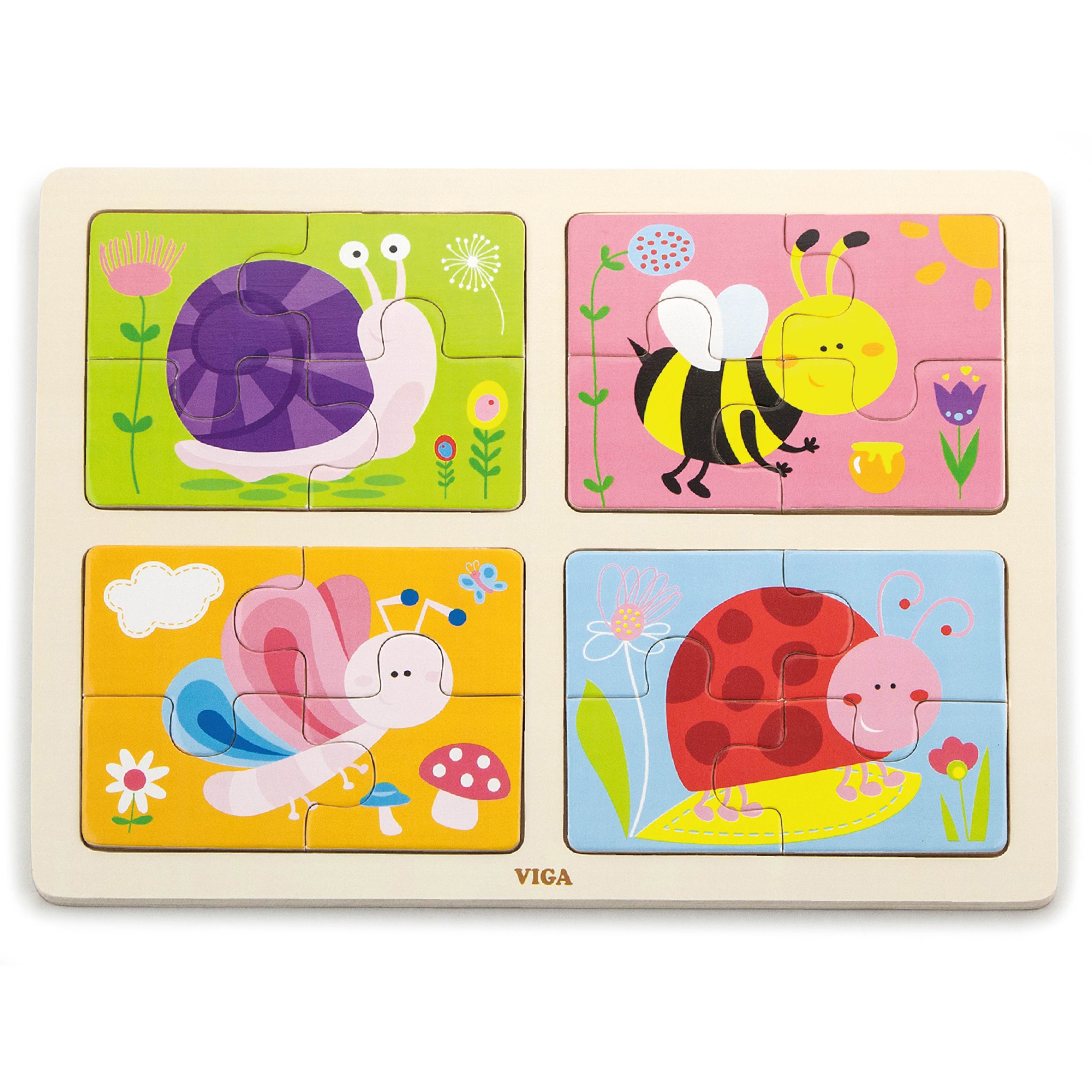 Drewniane puzzle owady 4w1