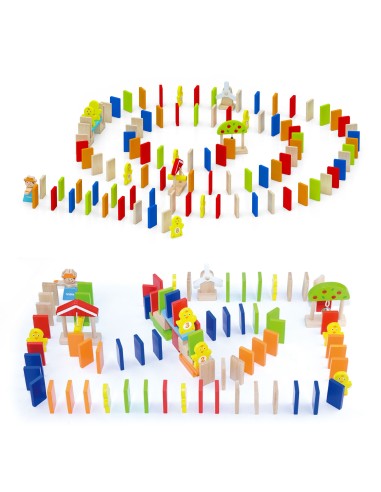 Holz-Domino-Bahn VIGA - Set 116 Bausteine und 6 Karten