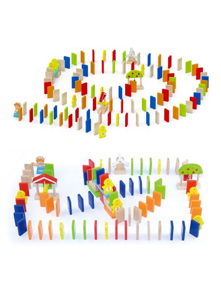 Drewniany tor domino VIGA - zestaw 116 klocków i 6 kart