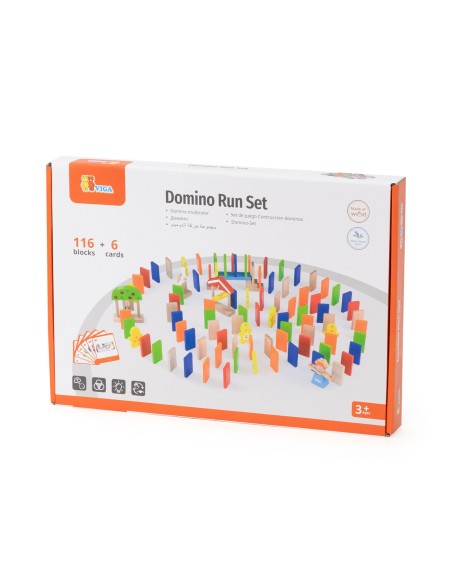 Drewniany tor domino VIGA - zestaw 116 klocków i 6 kart