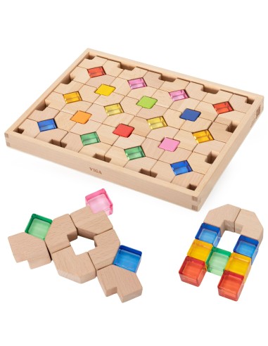 VIGA Wooden Acrylic Light Blocks 66 pcs.
