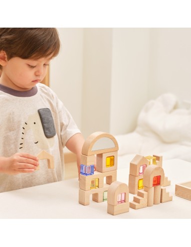 VIGA Wooden Blocks with Colored Windows 32 pcs.