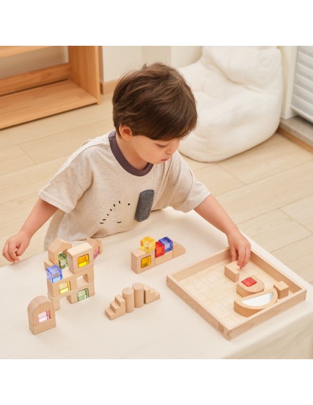 VIGA Wooden Blocks with Colored Windows 32 pcs.