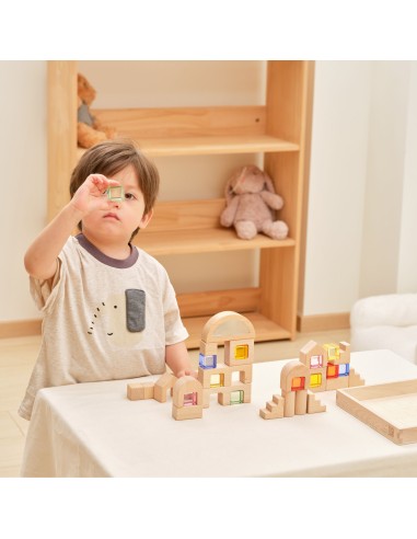 VIGA Wooden Blocks with Colored Windows 32 pcs.