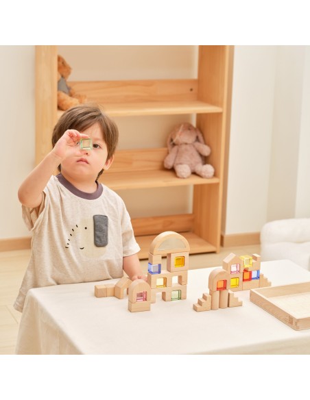 VIGA Wooden Blocks with Colored Windows 32 pcs.