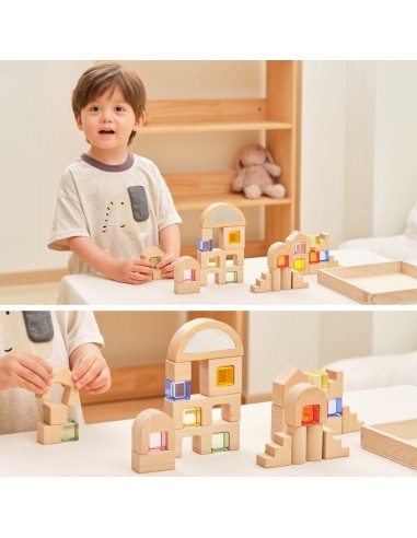 VIGA Wooden Blocks with Colored Windows 32 pcs.