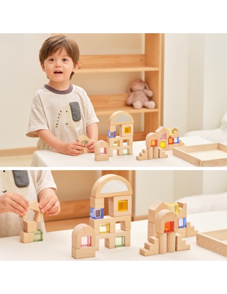 VIGA Wooden Blocks with Colored Windows 32 pcs.