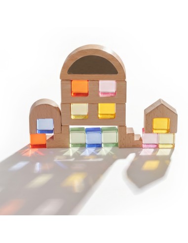 VIGA Wooden Blocks with Colored Windows 32 pcs.