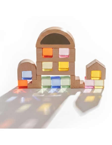 VIGA Wooden Blocks with Colored Windows 32 pcs.